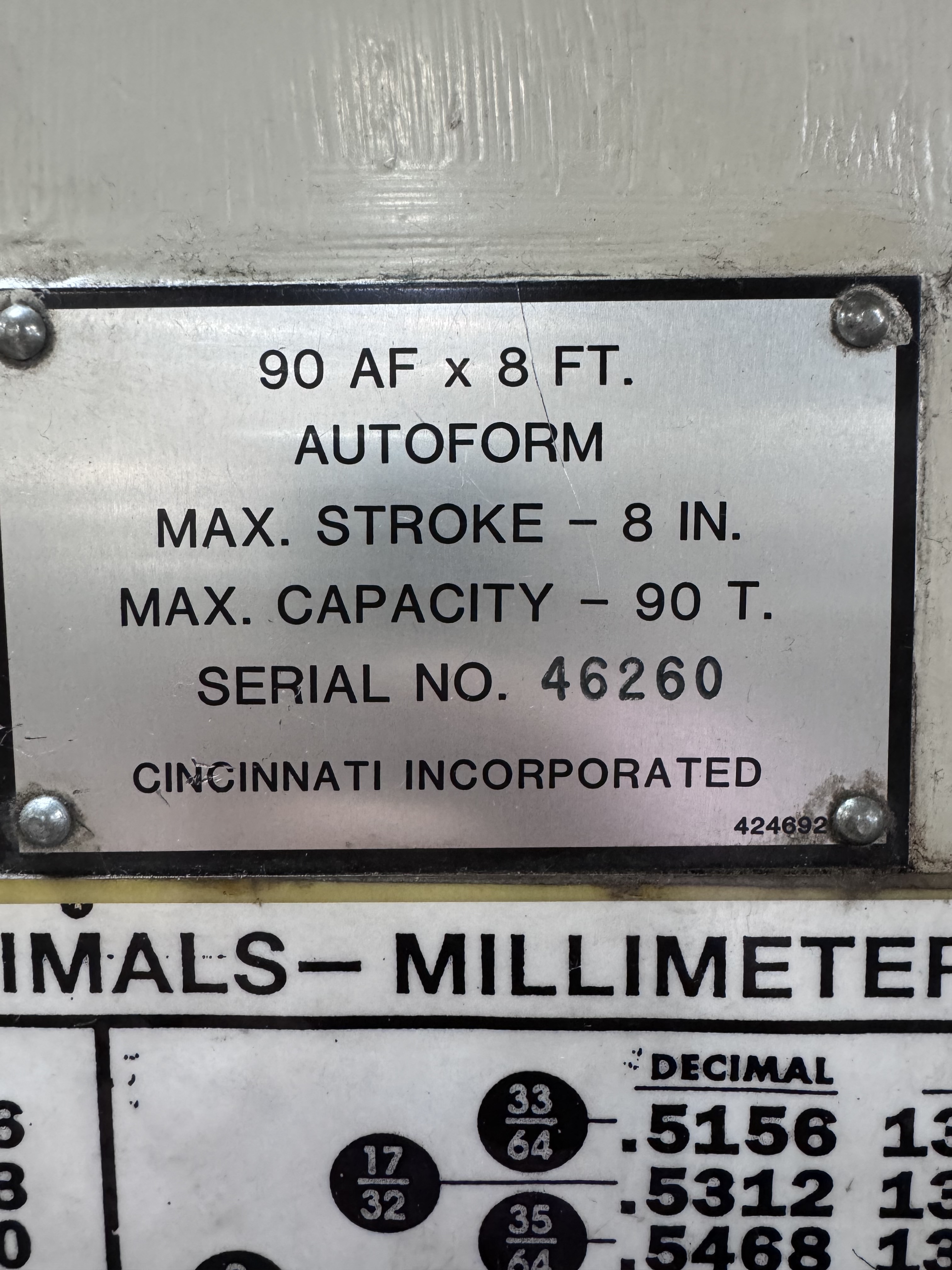 90 Ton X 10'Cincinnati 90AF8 CNC Press Brake